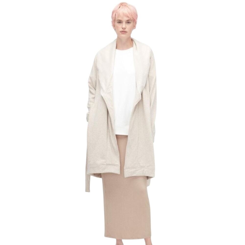 Ugg Heathered Oatmeal Shawl Collar Open Front Pile Cardigan Sweater